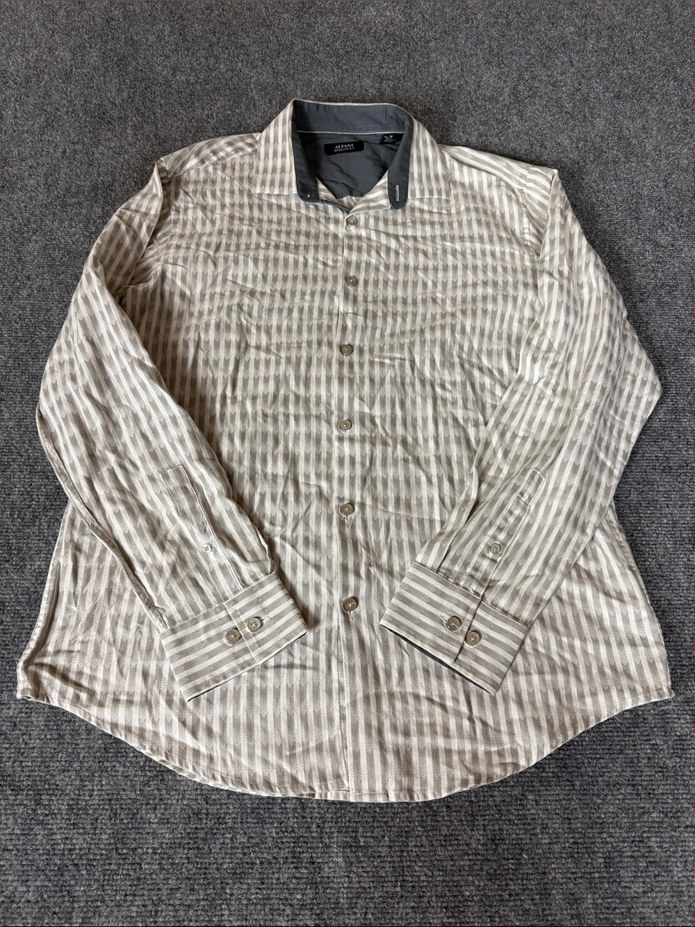 Alfani White and Gray Striped Long-Sleeve Dress Shirt
